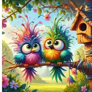 DIY Diamond Painting Kit Cute Birds on Tree Branch Art Round Drill 20x20